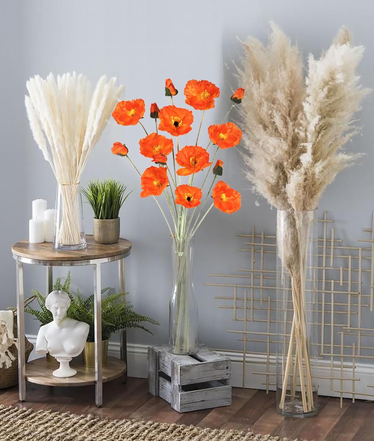 Artificial Poppies,6PCS Faux Orange Poppy Flowers 35.43in Long Stem Poppies Silk Flowers for Tall Vase Wedding Party Home Decor(Orange)
