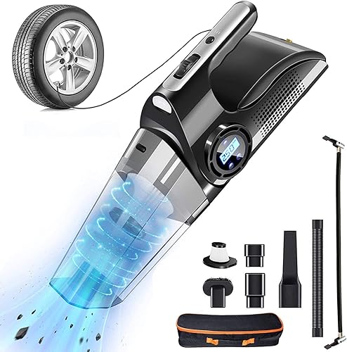 Svkipibe Aspiradora de coche 4 en 1 multiusos portátil con bomba de compresor de aire digital, 6000 PA, inflador de neumáticos para coche con