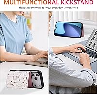 Vista 92 de UEEBAI Funda tipo cartera para iPhone 15 Pro Max con tarjetero, cubierta de cuero PU con soporte, bloqueo RFID, doble cierre magnético, relieve