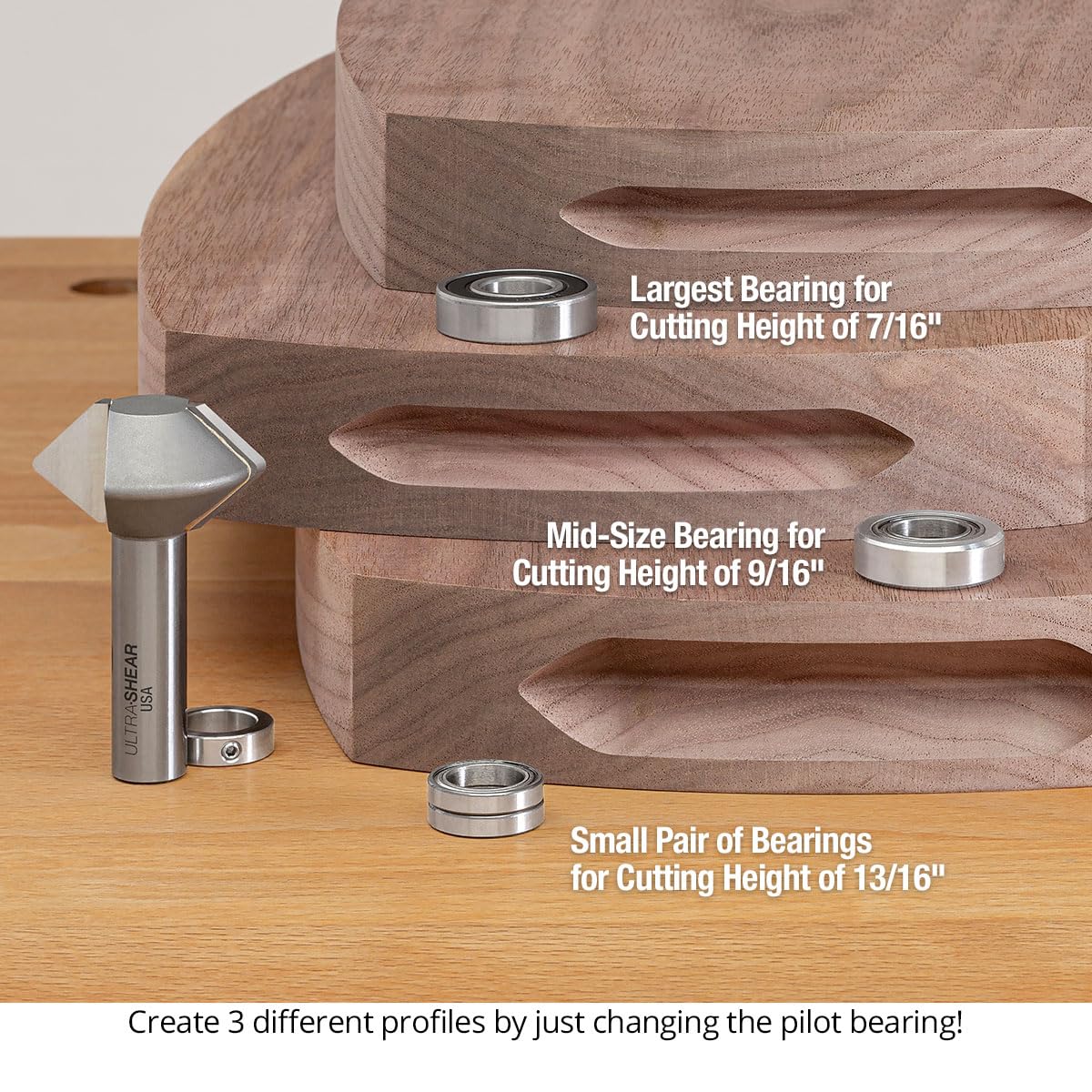 Carbide-Tipped V-Groove Finger Grip Router Bits, 1/4" Shank for Cutting Boards 1" Thick, Bearing-Guided for Consistent Depth, Made in USA US2210FGV