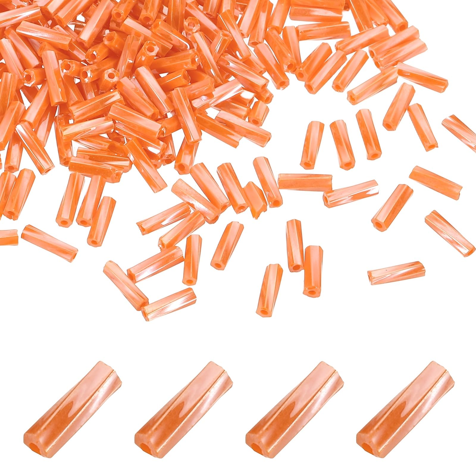 sourcing map 1500Pcs Glass Bugle Seed Beads, 6x2mm Mini Long Tube Seed Beads Tube Loose Glass Seed Spacer Bead for DIY Earring Bracelets Necklace Jewelry Making Embroidery, Orange
