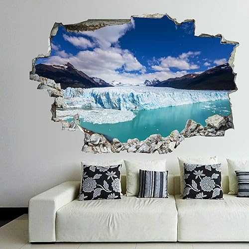 Adhesivo decorativo de pared con diseño de paisaje en 3D de las montañas de Argentina con diseño de lago de Isla de Hielo en 3D extraíble de PVC