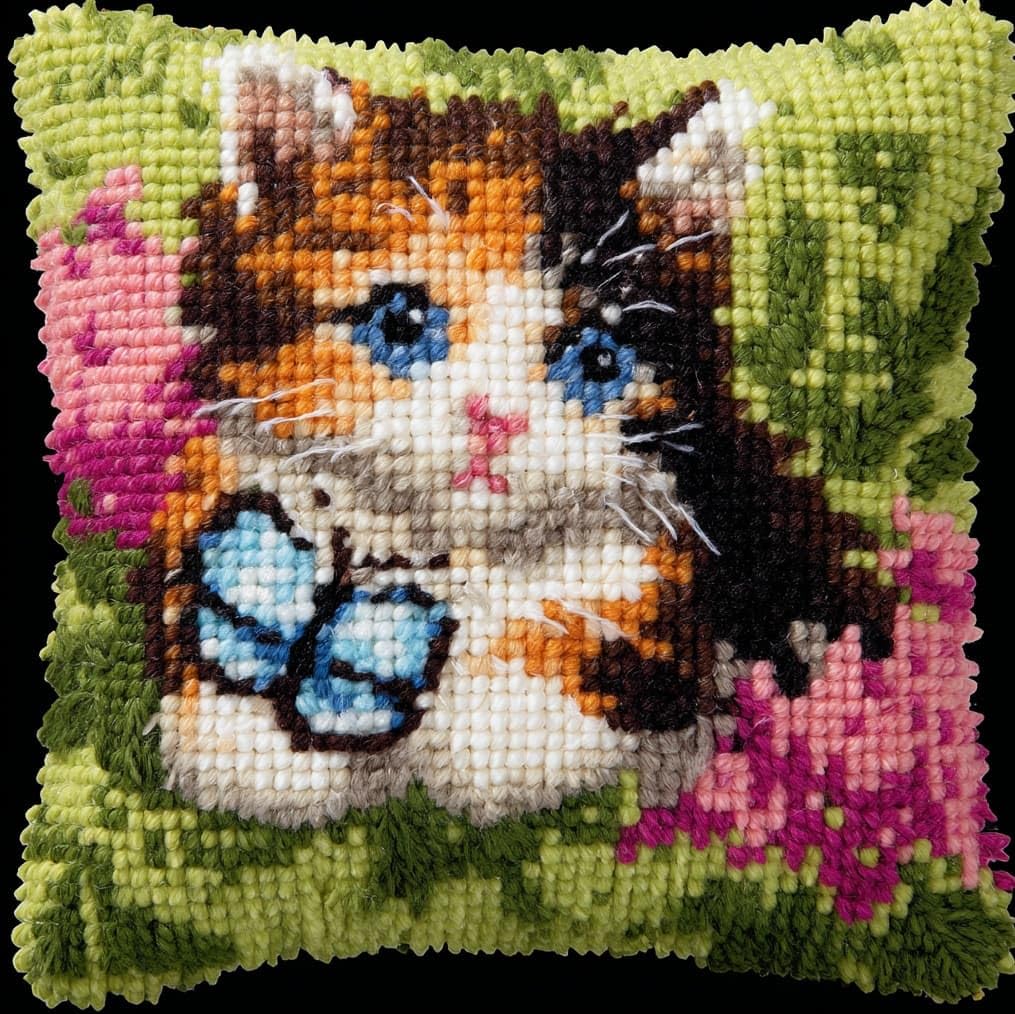 AxiangziK Latch Hook Cushion Kit for Beginners,Cats and Butterflies
