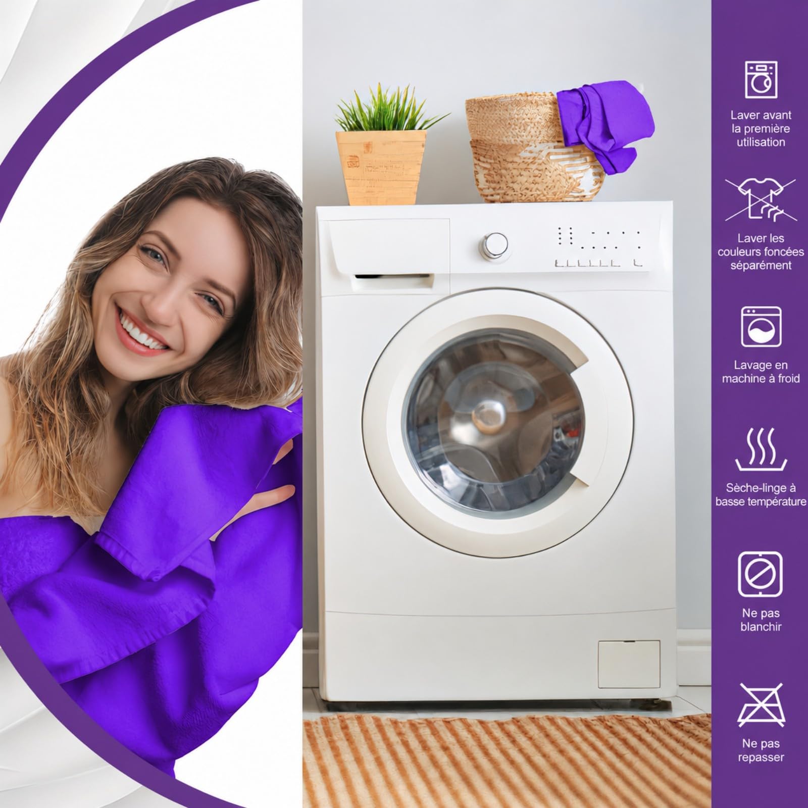 Lot de 2 Grands Draps de Bain XXL en Microfibre 102x203 cm, Serviette de Bain Extra Large à Séchage Rapide, Grande Serviette Absorbante pour Spa, Salle de Sport, Hôtel, Plage et Voyage (Violet Foncé)
