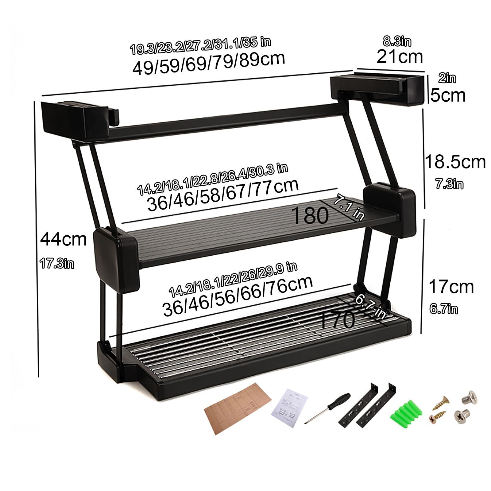 Doppelt anhebbares, herunterziehbares Lagerregal, unter dem Hochschrank, klappbares Regal für Gewürze, Geschirr, einziehbares Drop-Down-System (D8.3xh17.3 W)