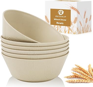 36 oz Wheat Straw Bowl Sets of 6, Alternative for Plastic Bowls Reusable Unbreakable Cereal Bowl for Popcorn, Salad, Soup, Microwave and Dishwasher Safe Serving Bowls for Kitchen Beige