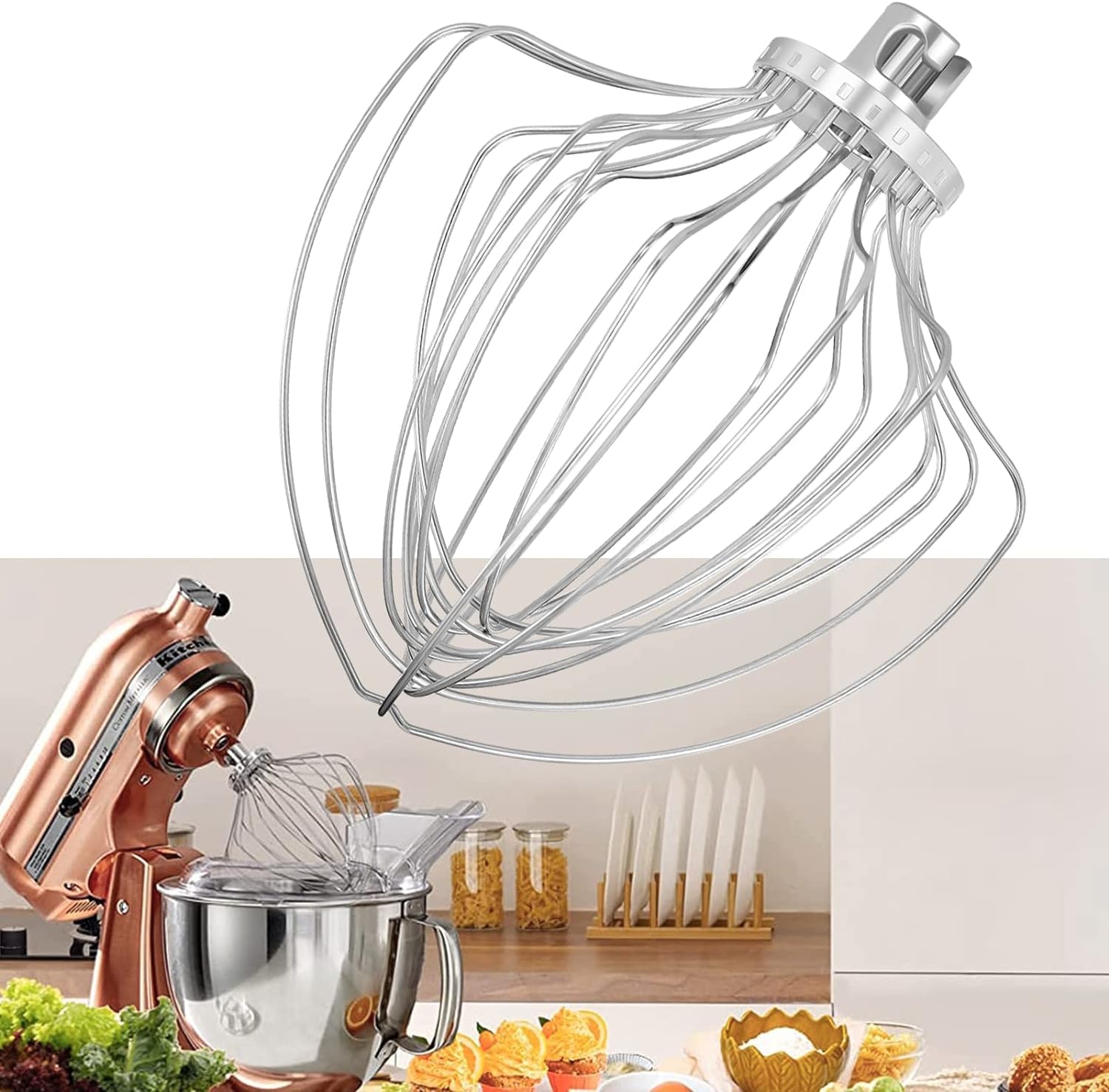 SANTOW 11-Wire Whip Attachment Suitable For Kit-chen-aid KN211WW Stand Mixer Fit 7 Quart Tilt-Head Lift Stand Mixer Whisk Attachment for Egg Heavy Cream Beater Whisk