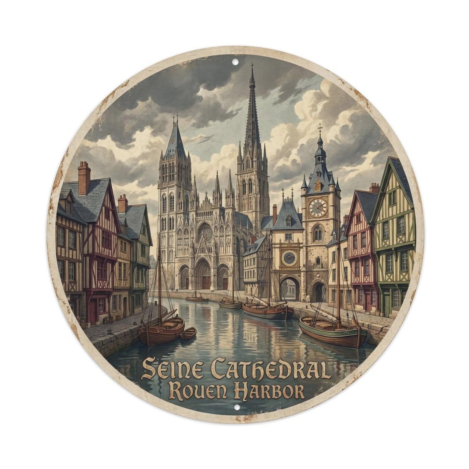 Vintage Travel Seine Rouen Harbor Metal Tin Sign