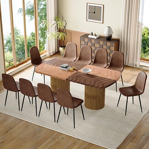Miniatura 13 de Juego de mesa de comedor de 79 pulgadas para 10, juego de mesa de comedor grande para 10 personas con sillas acolchadas, juego de mesa de cocina