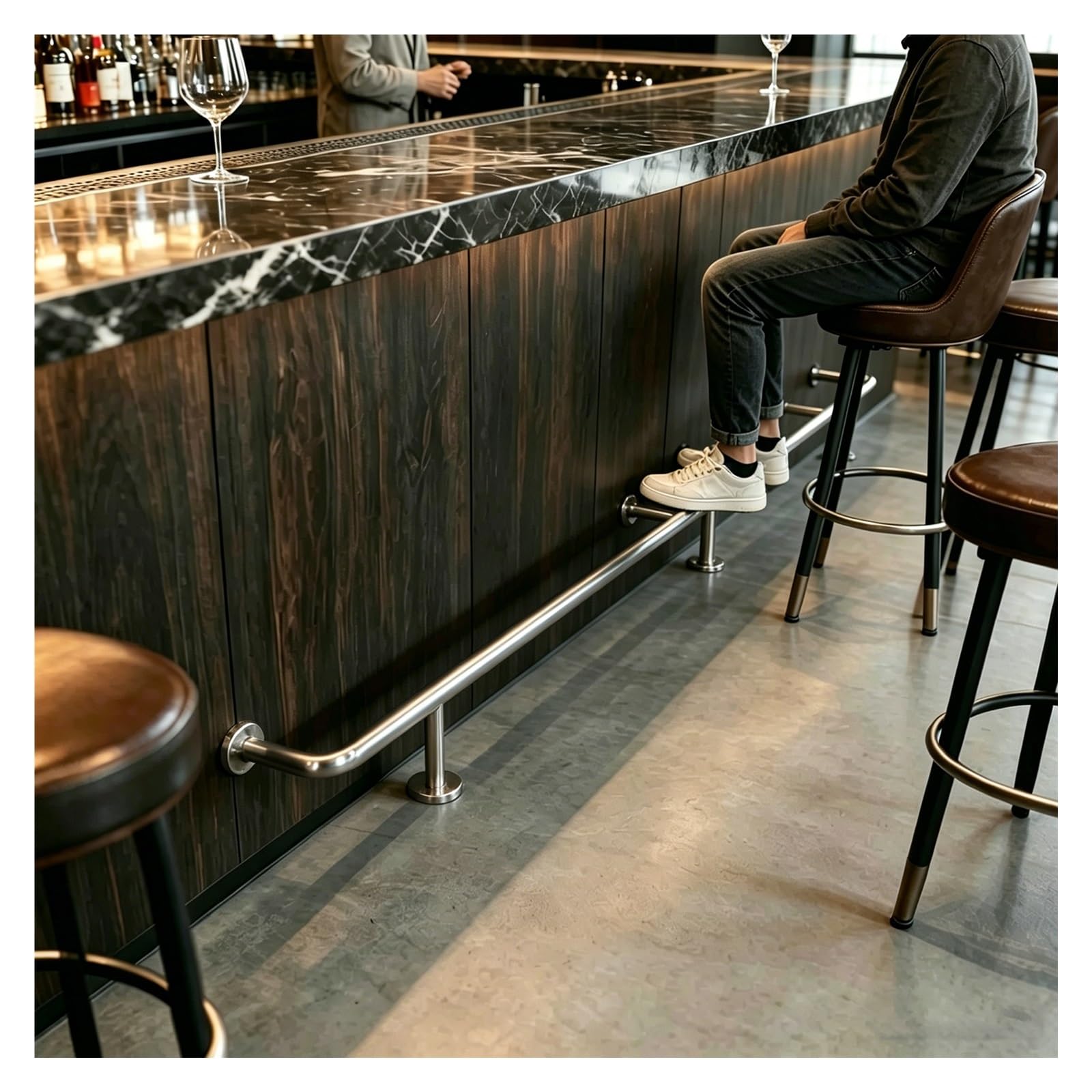 ZJKXJH Stainless Steel Foot Rest Bar for Home Bar and Kitchen Island, Bar Foot Rail Kit with Bracket Hardware, Improve Comfort and Stability(Silver,14.4ft/438.9cm)