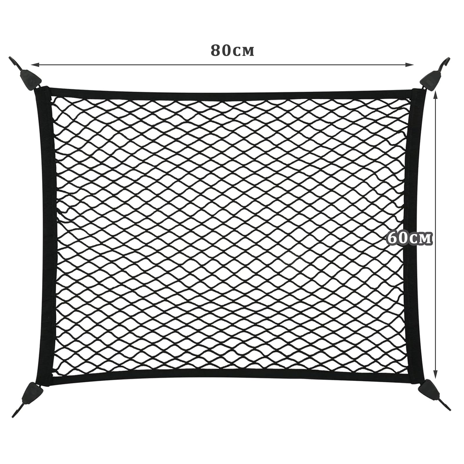 OMJMYY Siatka do bagażnika 80x60 cm, rozciąga się do 200x110 cm, dla dachu samochodowego z 4 haczkami ABS