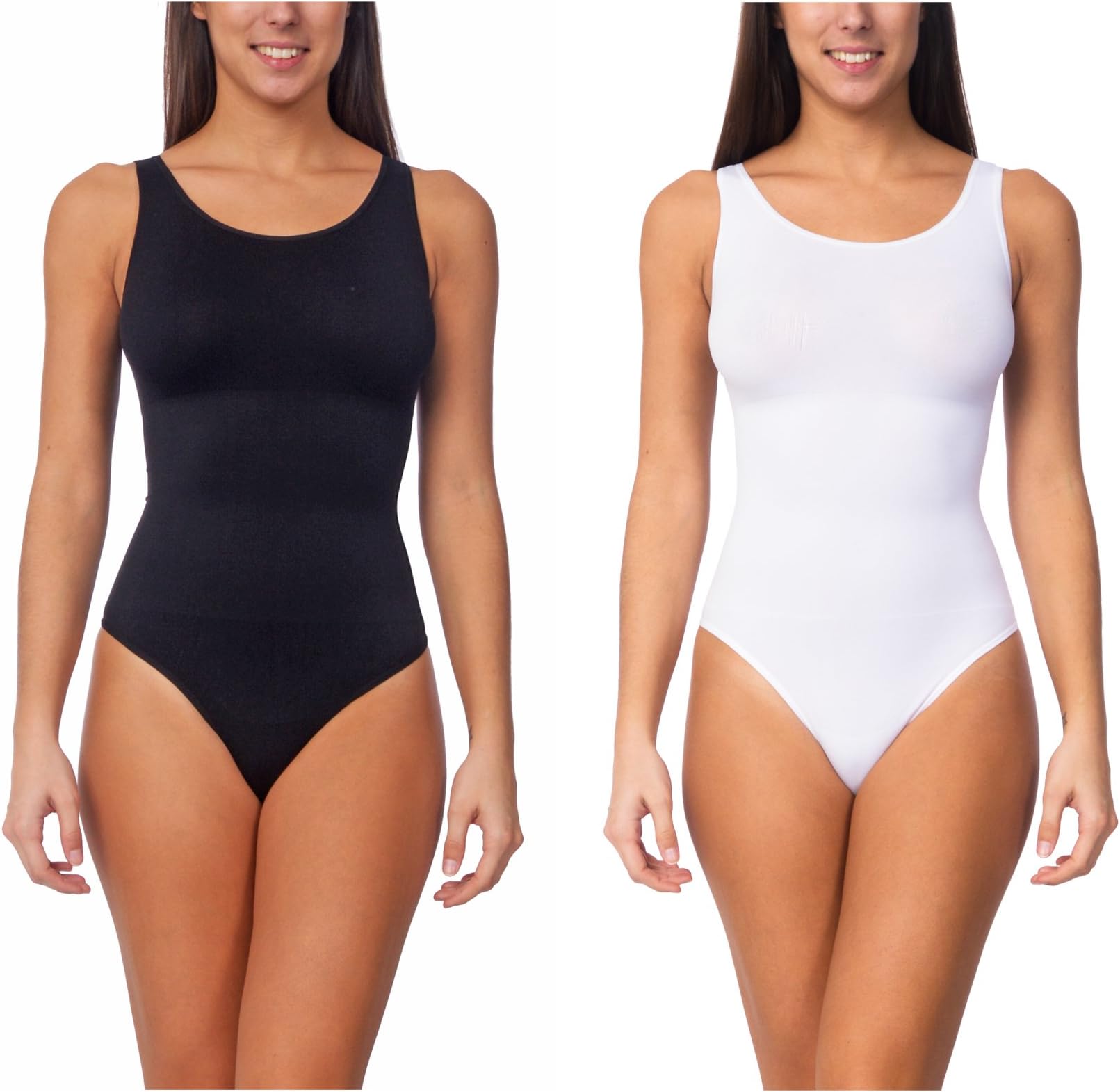 Body Beautiful 2-Pack Seamless Shaping Bodysuits (Black & White, Small/Medium)