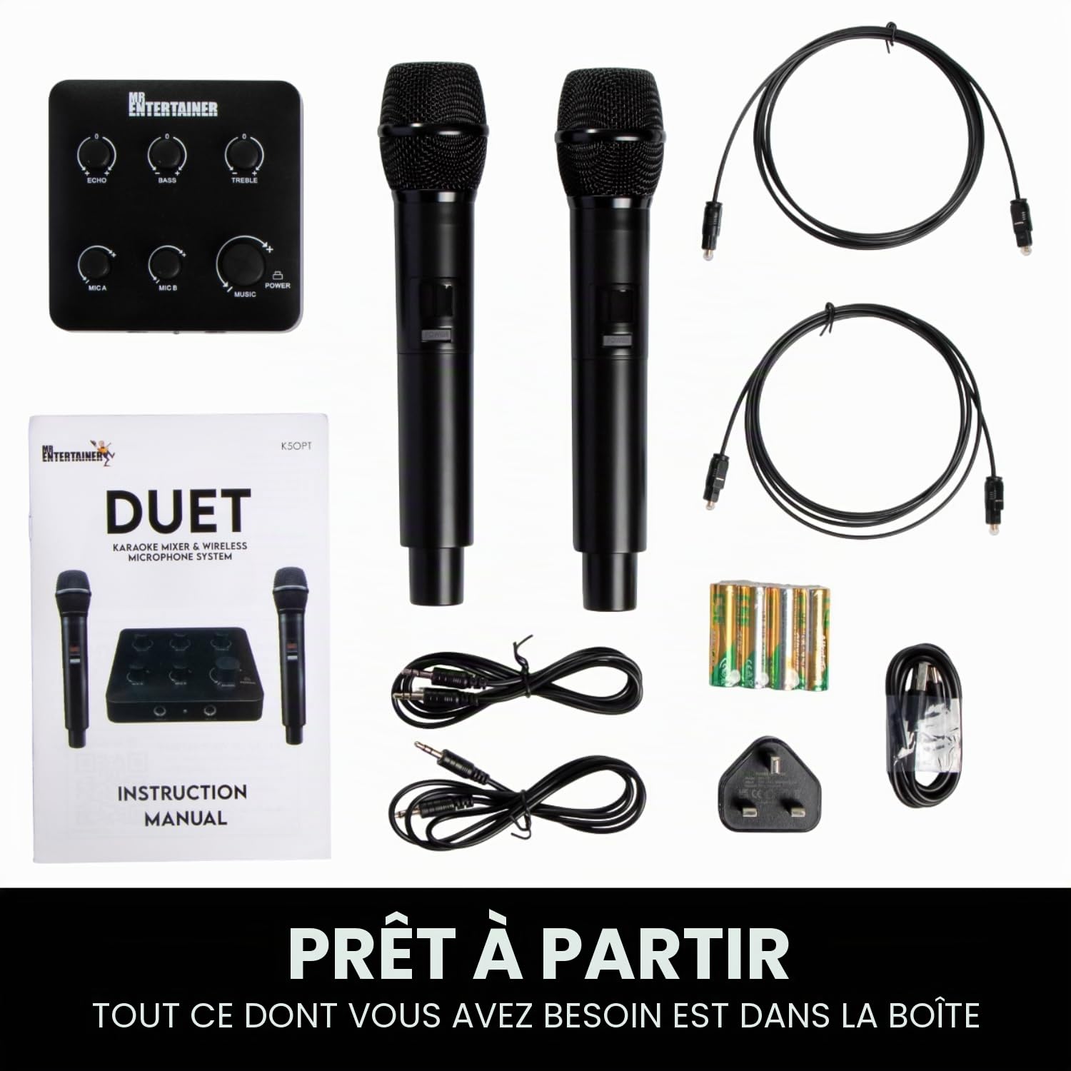 Mr Entertainer Duet - Mixeur de karaoké et microphones sans fil. Transformez votre téléviseur et barre de son/ampli existants en la machine de karaoké ultime