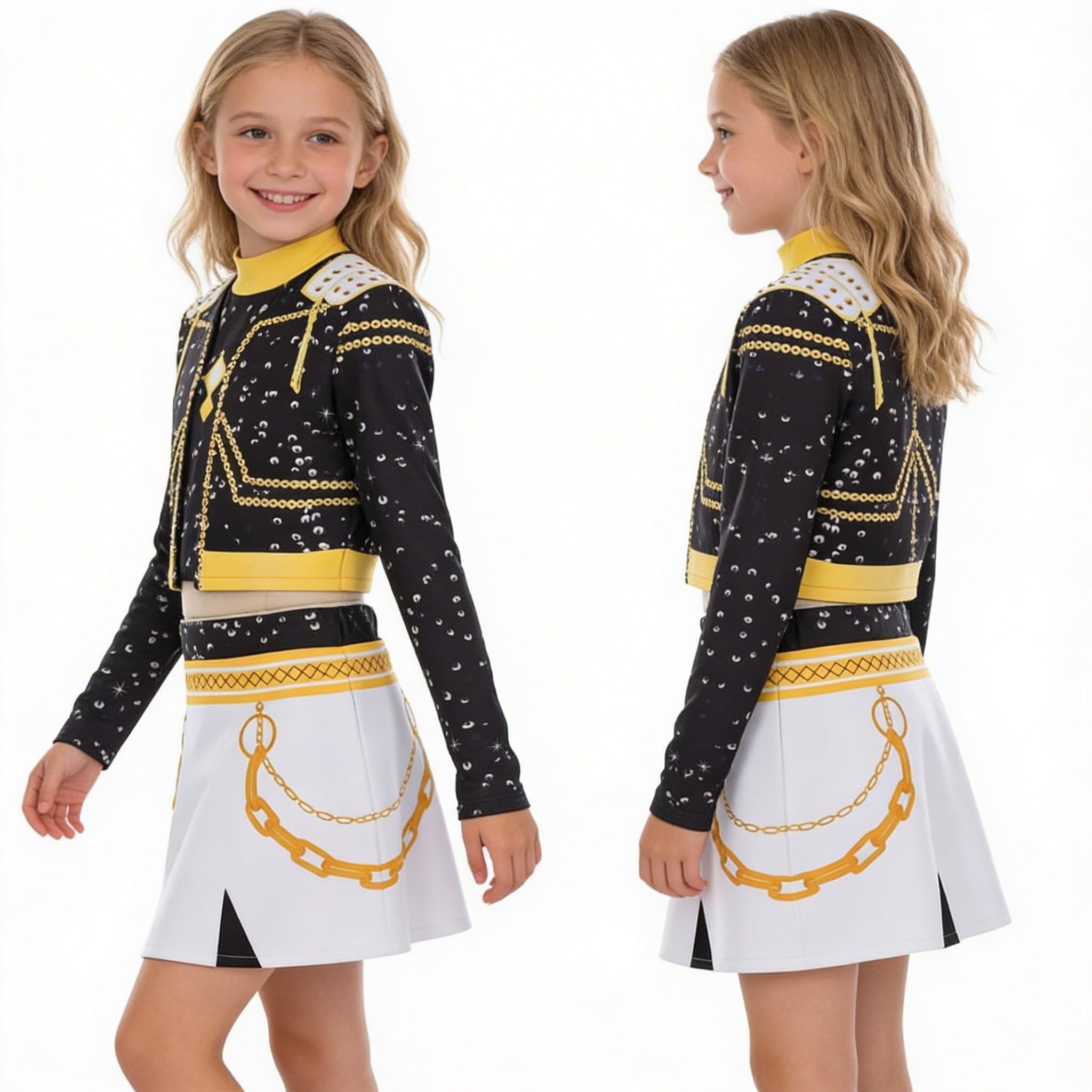 Girls Costume Set, Kpop Black Gold Stage Outfit Set Corps Performance Accessories — view 5