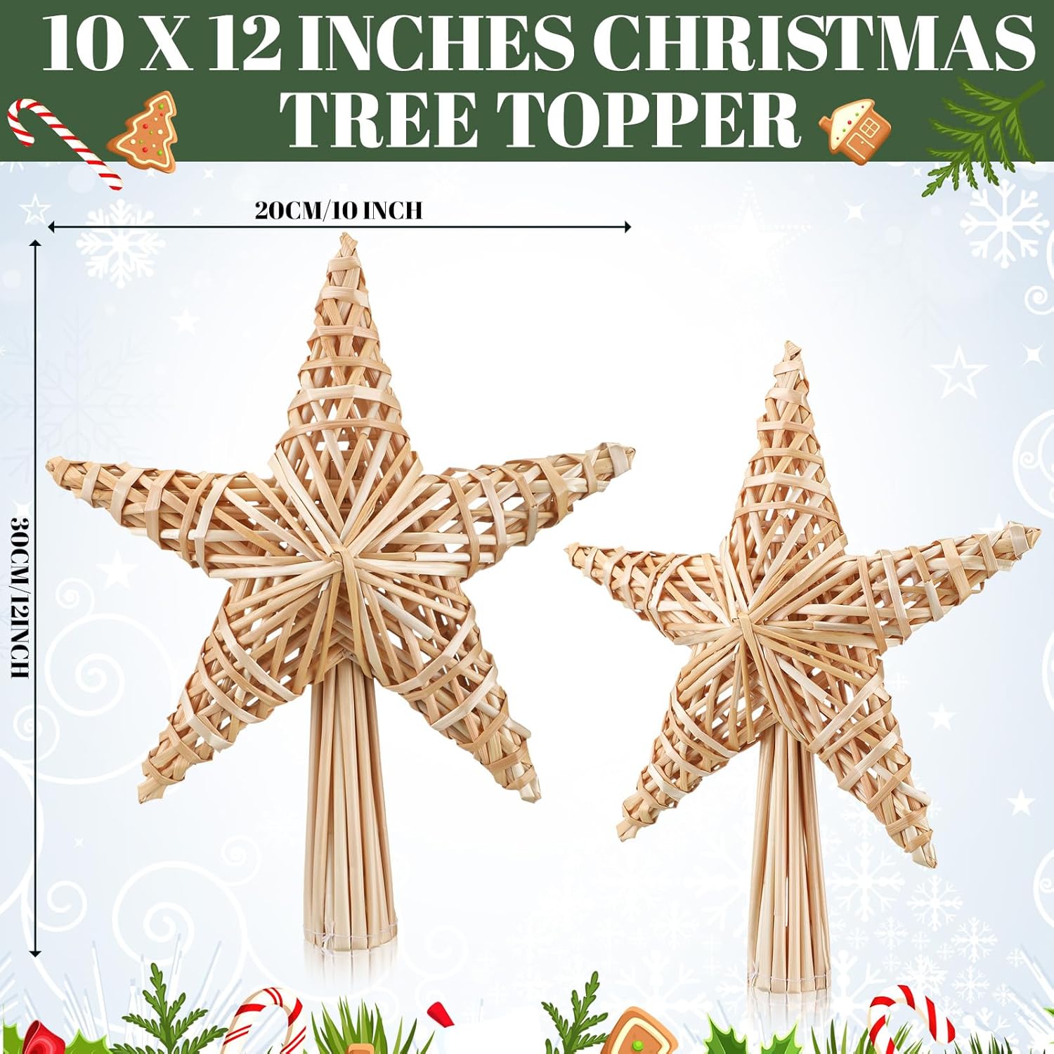 Christmas Straw Star Tree Topper 10 x 12 in Scandinavian Tree Topper Straw Ornaments Swedish Nordic Boho Tree Topper Xmas Tree Decor for Office Home Indoor Desktop Adults Natural Rustic Decor