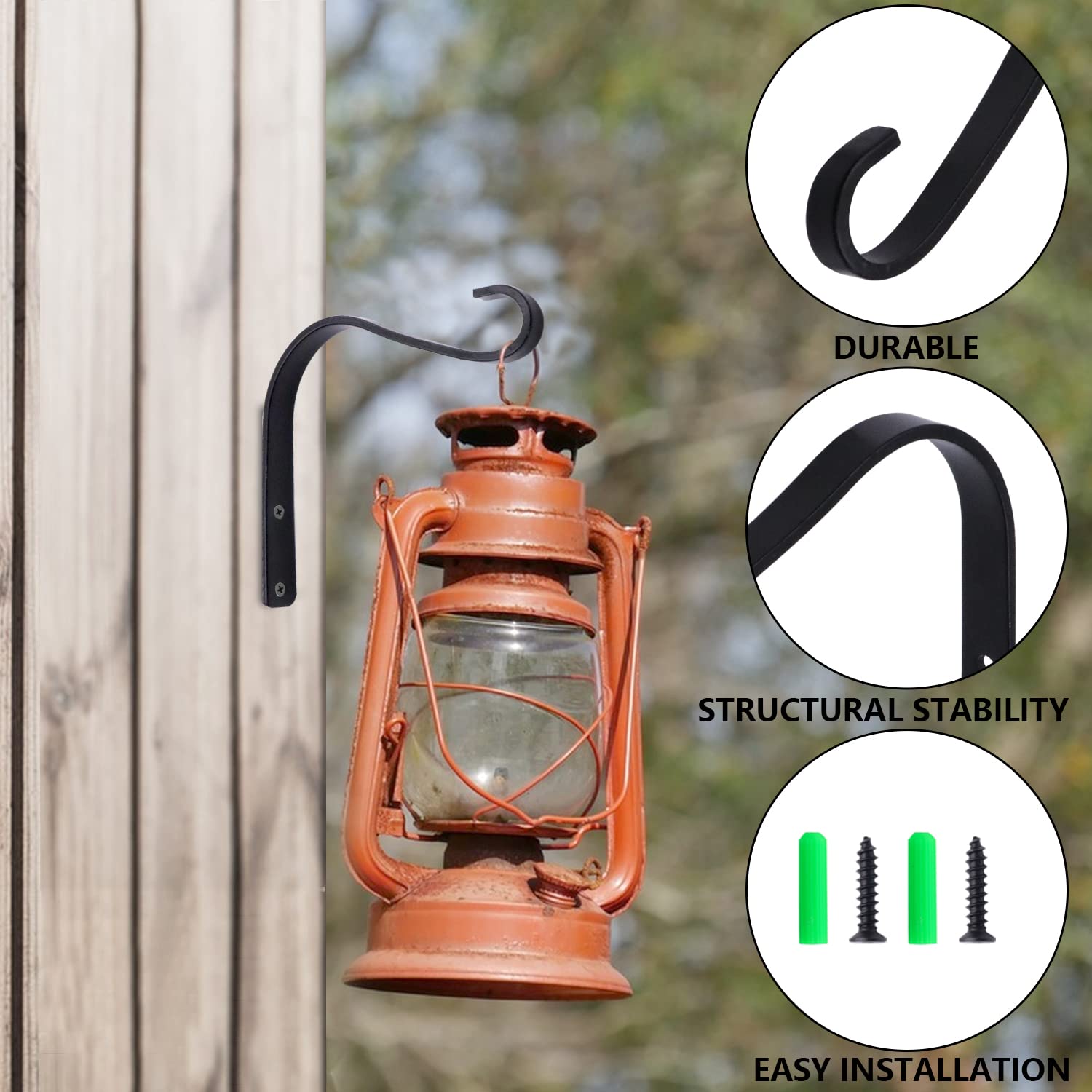 AOAOYING 5 Inch Iron Wall Hooks Decorative Hanger Bracket Small Plant Lantern Hooks for Hanging, Coats, Plant Bracket, Bird Feeders, Solar Lights, Home Decor Hooks (Black 2 Pack)