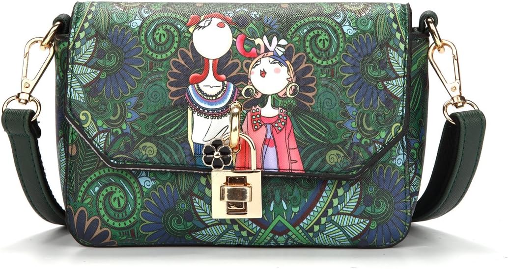 Women Crossbody Bags Messenger Shoulder Bag Purse PU Leather Handbag Adjustable Strap (Printed 1)