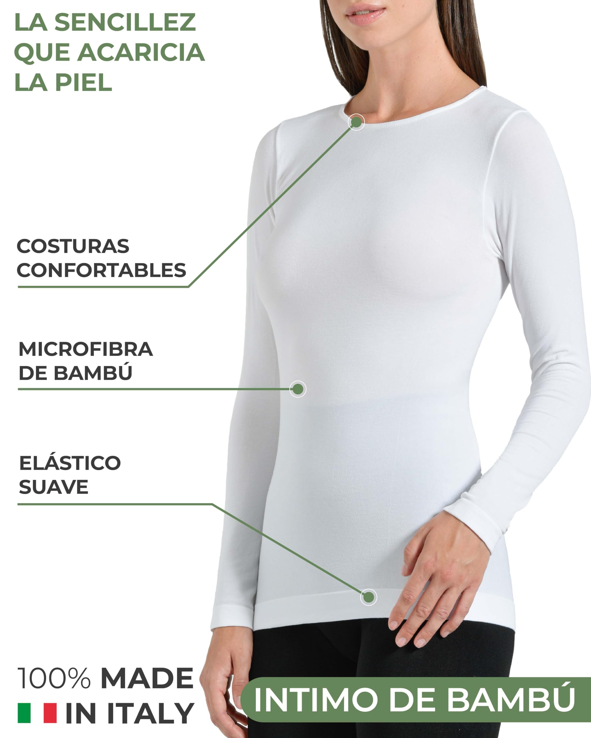 Risalti Camiseta de mujer de viscosa de bambú – Chaqueta de mujer de manga larga elástica, transpirable y suave, ropa interior sin costuras para pieles sensibles – Fabricado en Italia