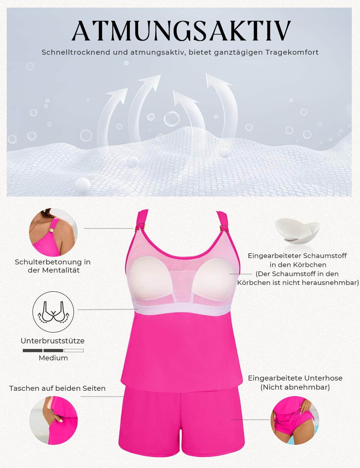 Hanna Nikole Pagliaccetto da donna sportivo, costume da bagno intero push up con pantaloncini, pantaloncini boyleg con tasche, mokini 2026