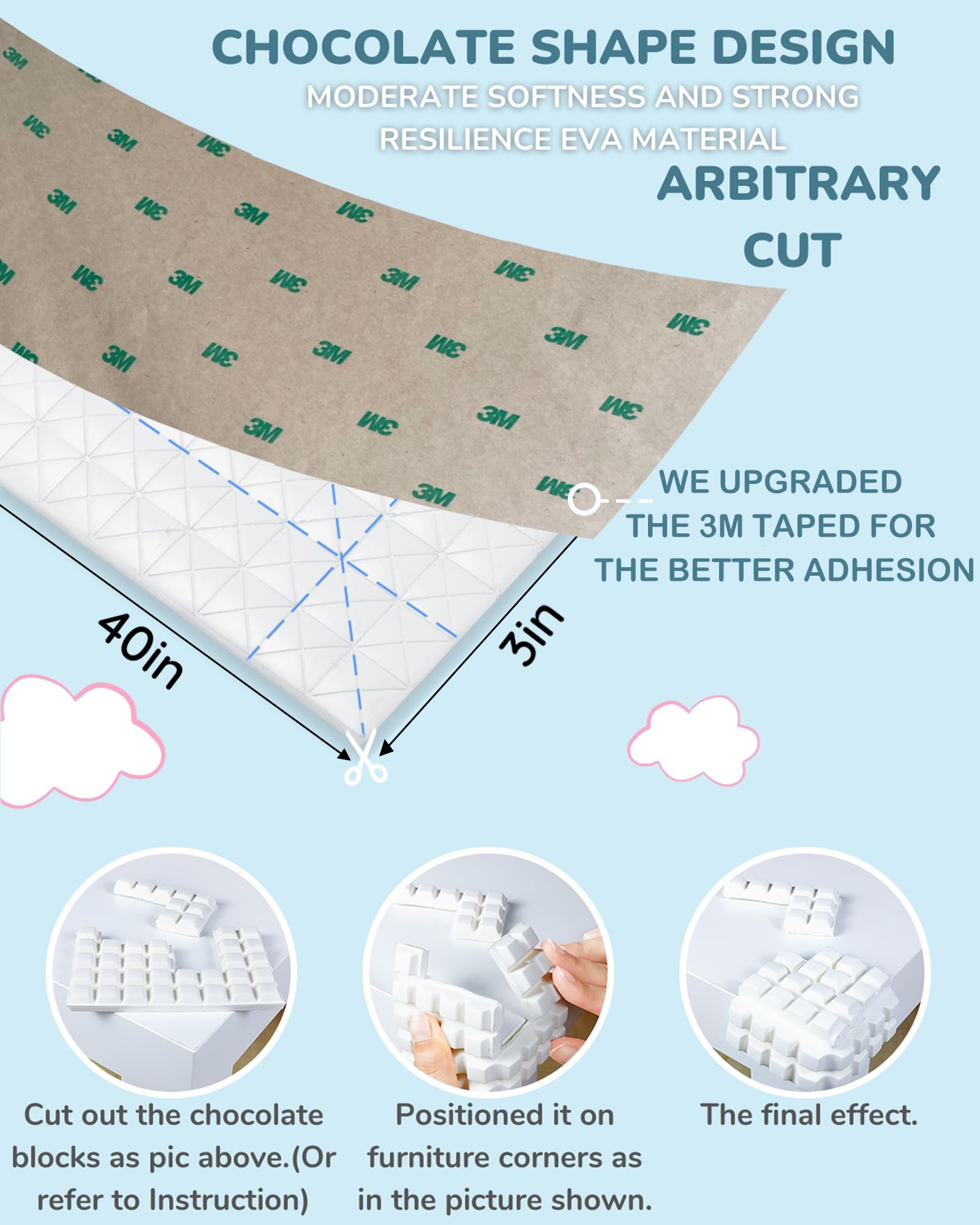 Protectores de esquinas y bordes a prueba de bebés, protectores de espuma 3M presellados para muebles, protector de seguridad infantil para mesa, escalera, armario, escritorio, 6.5 pies