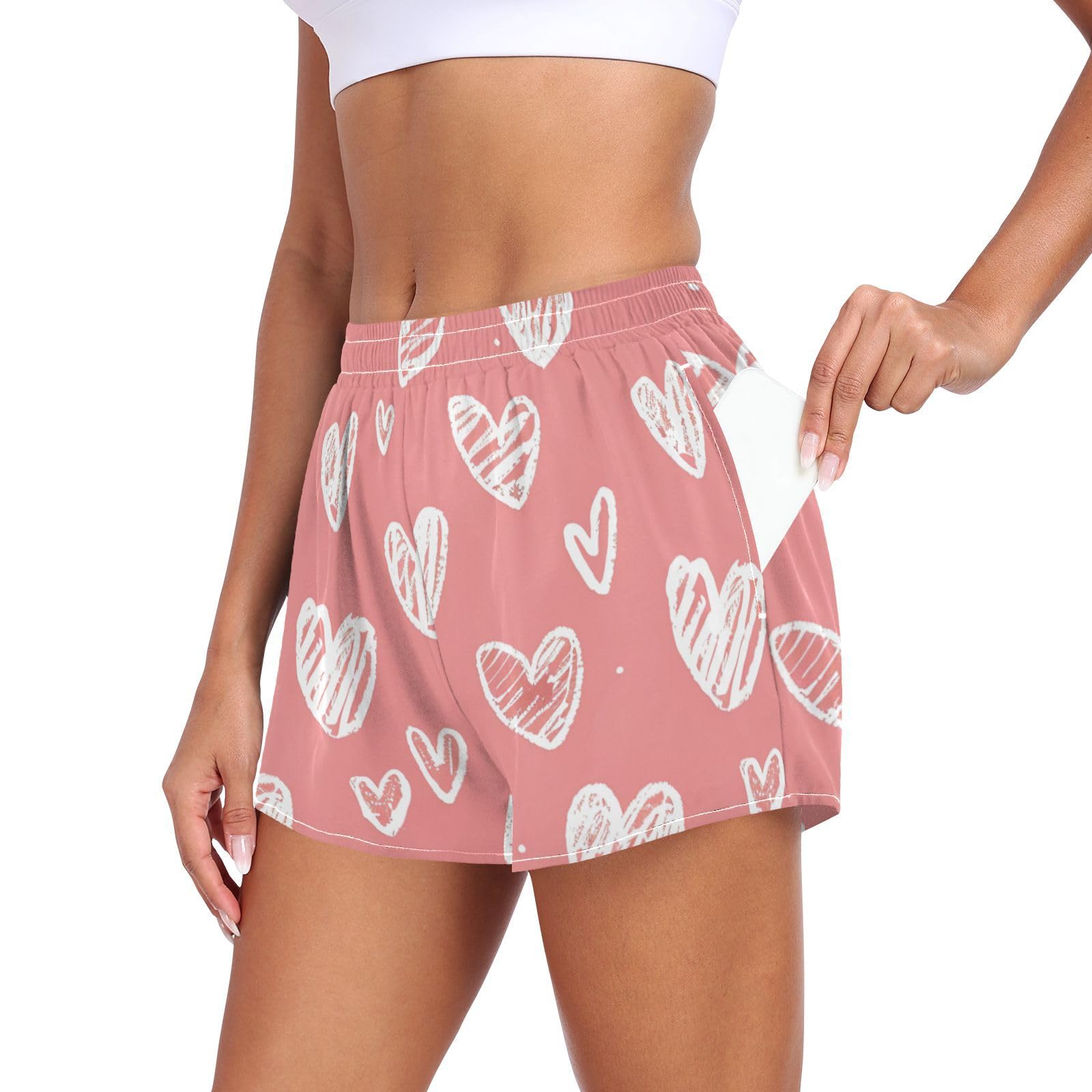 EtherSpher Cartoon Cute Love red Women Athletic Shorts Loose&Comfy Girls Running Shorts for Running Lounging Fishing Hiking Short para Mujer L