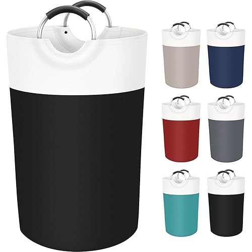BlissTotes Laundry Basket, Laundry Hamper, Collapsible Laundry Baskets, Dirty Clothes Hamper, Waterproof Laundry Basket with Foam Protected Aluminum Handles for College Dorm, Family 115L (Black)