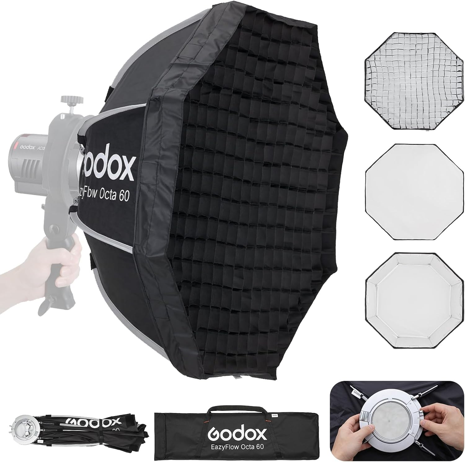 Godox 23.6" Bowens Mount Octagonal Softbox, One-Touch Open & Quick Release