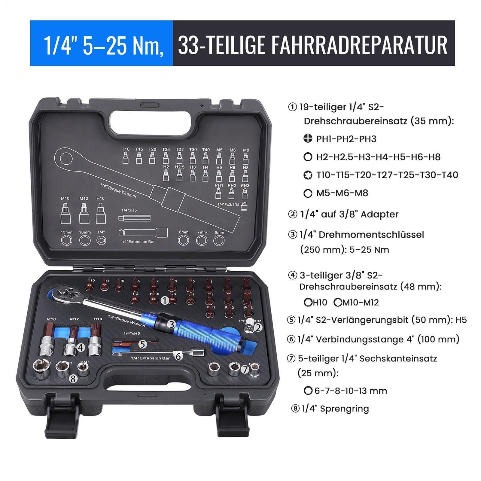 de clé dynamométrique pour vélo Outils de Vélo 1/4" à Déclenchement