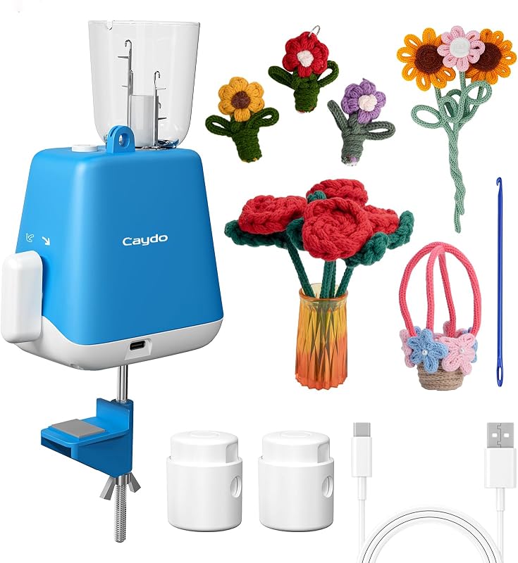 Caydo Electric iCord Knitting Machine F1, Auto Knit Yarn into Neat i-Cords | Portable Efficient i-Cord Maker, Fast DIY Handmade Tool, Perfect Present for Knitting & Crochet Craft Lovers, Patented, Blue