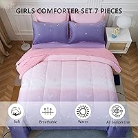 Vista 3 de Dinjoy Juego de edredón tamaño King para niñas y mujeres, juego de ropa de cama de 7 piezas en una bolsa para adolescentes y adultos