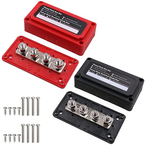 T Tocas Barra de autobús resistente de 300 A, caja de barra de distribución de energía con 4 pernos de terminal M10 (38 pulgadas), 48 VCC MAX 2