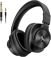 AOC Bluetooth Over-Ear DJ Headphones: 72H Playtime, Hi-Res Audio, Wired/Wireless Studio Monitors for Mixing, Gaming, Podcasts - Black