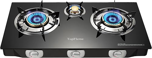 Miniatura 10 de Estufa de Propano de 2 Quemadores 27,200 BTU de Alta Eficiencia Vidrio Templado Encendido Automático Quemador de Gas Superficie de Cocción con Negro