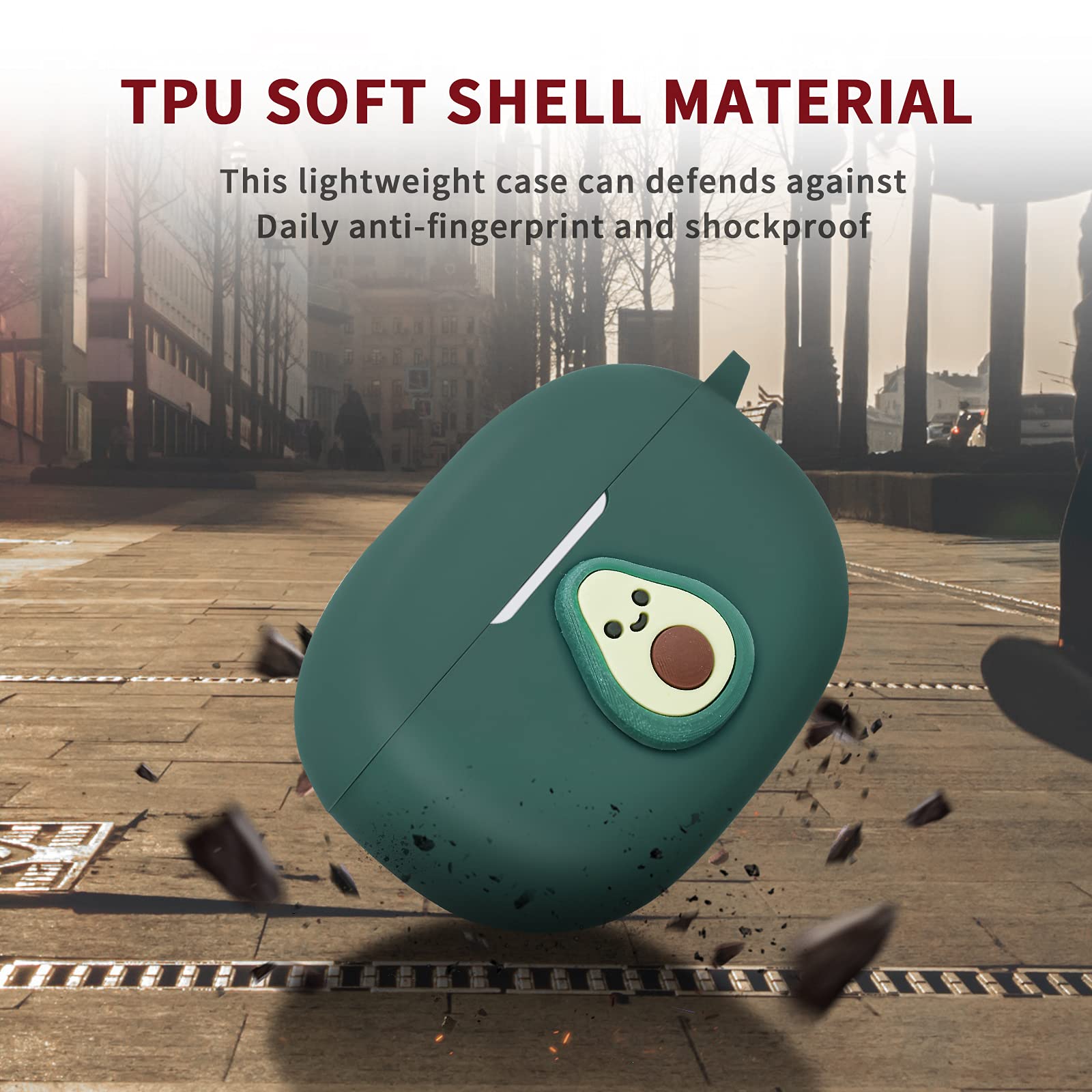 Newseego for Beats Studio Buds Case, Cute Kawaii Avocado Cover with Keychain 3D Cartoon Design Protective Skin Soft Silicone Funny Case for Boys Girls Shockproof-Avocado Green