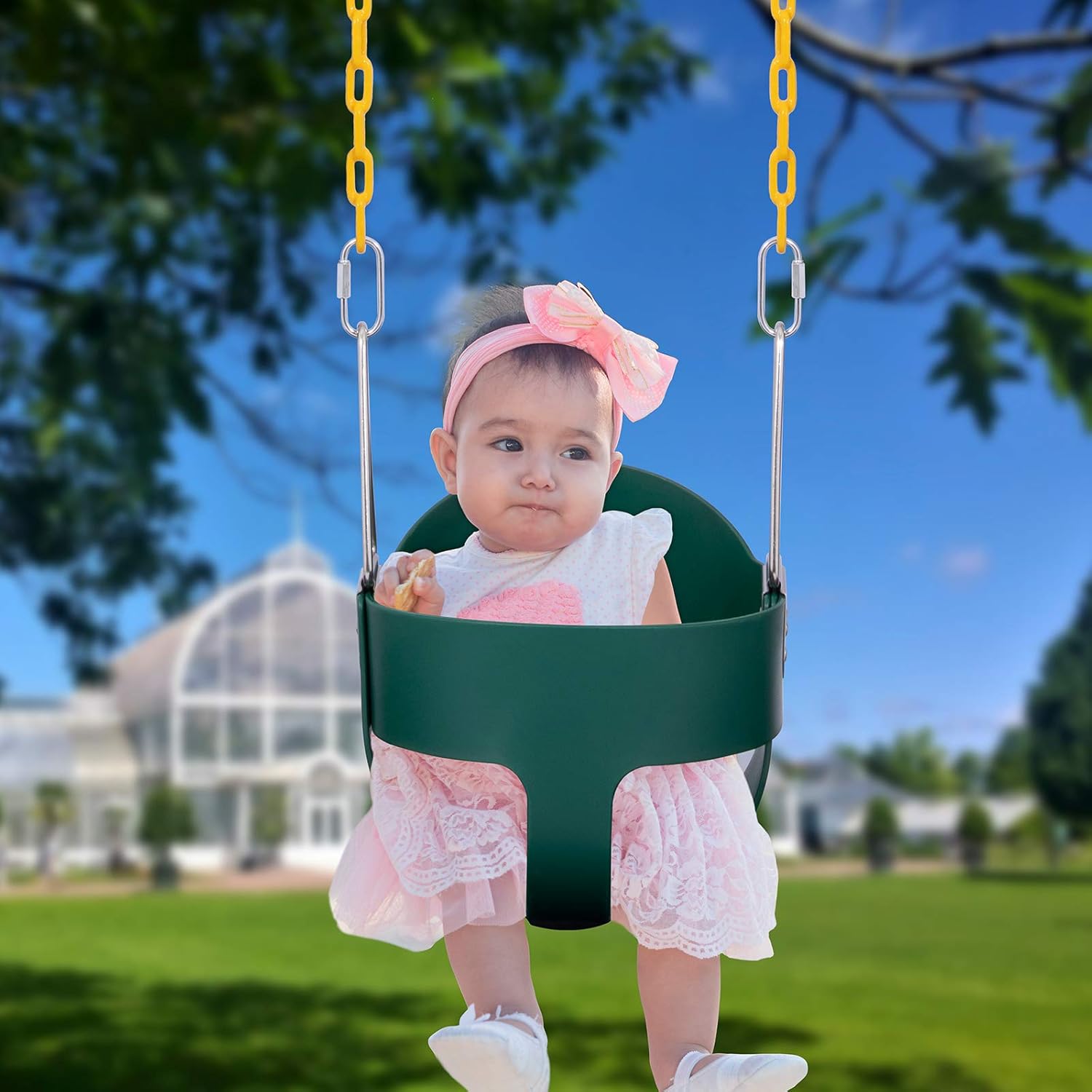 Sunnyglade Toddler High Back Full Bucket Swing Seat Kids Swing Set Accessories with 66 in Coated Chain,2PCS Snap Hooks & 2PCS Hanging Strap Support 660lb (Green)
