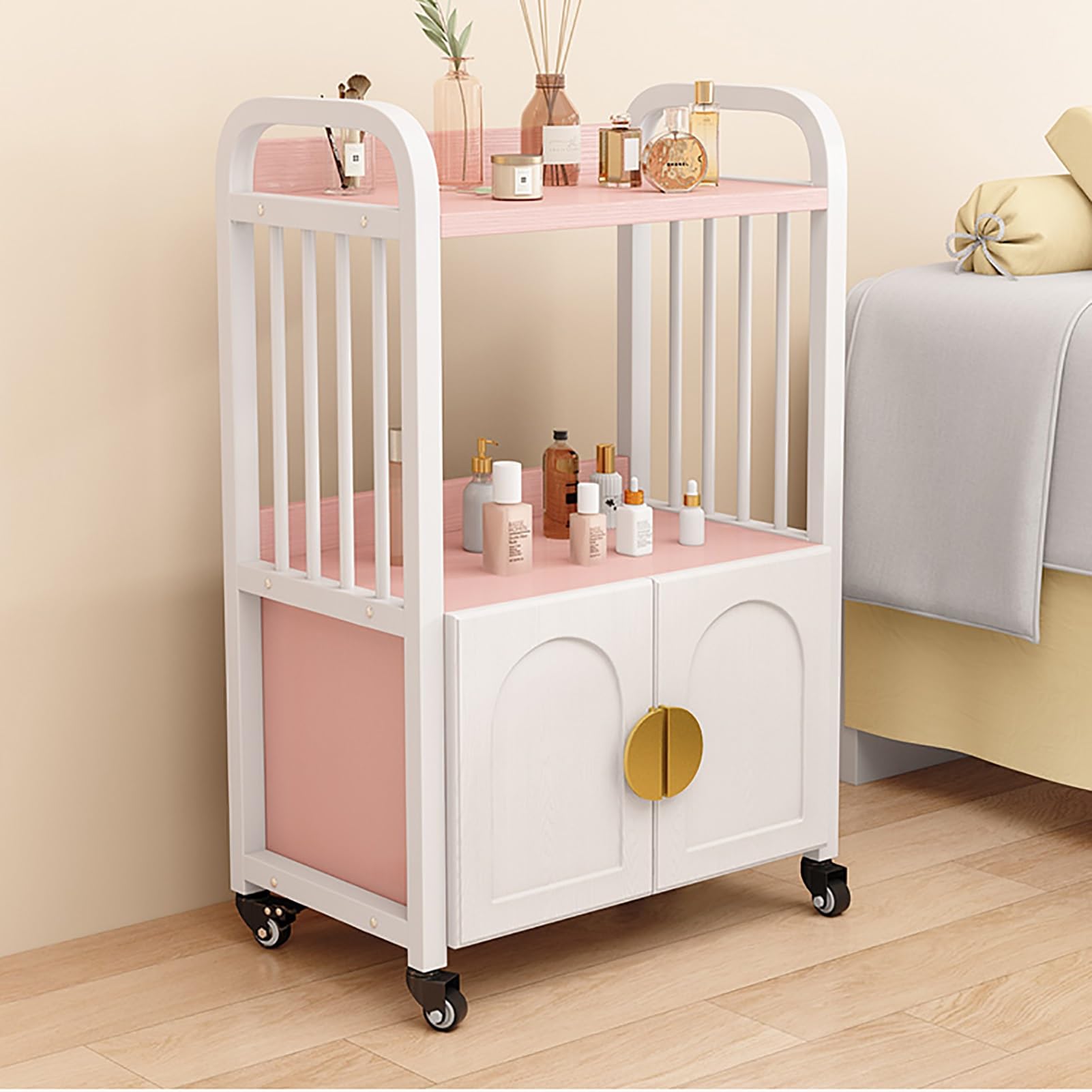 Carrito de Maquillaje Carro Peluqueria Carrito de Belleza Carrito Peluqueria Carrito de Esteticista Carrito Auxiliar con Ruedas Carrito Organizador(Pink)