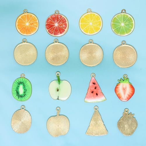 Miniatura 3 de Honbay 32 dijes esmaltados de frutas para aretes, collares, pulseras, llaveros, joyería y manualidades (8 estilos), Cuero, Aleación.