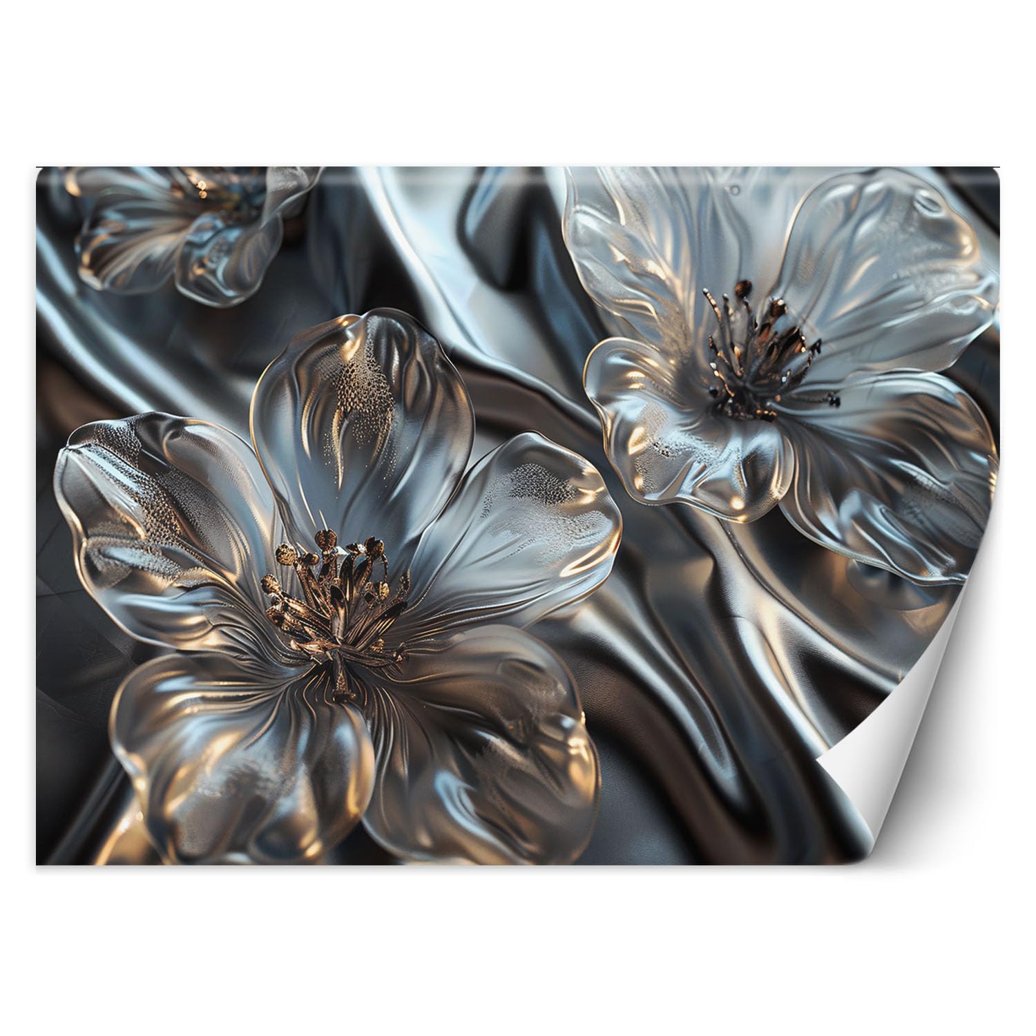 Feeby Papier peint mural - Papier peint 3d - Papier peint structuré Vinyle - Fleurs argentées 3D - 300x210 cm Decoration murale - Tapisserie murales papier peint - deco murale - papier peint intissé