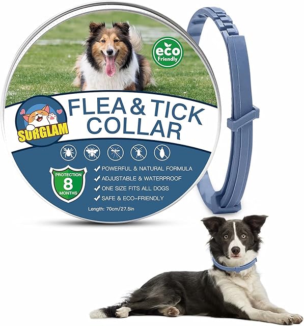 Flea Collar Treatment for Dogs, 70 CM Flea and Tick Treatment for Dogs, with 8 Months Flea Treatment for Dogs, Waterproof Adjustable Anti-flea Collars for Small, Medium, Large Dogs Puppies