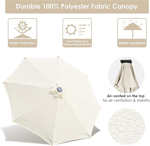 Miniatura 113 de Yescom Outdoor Solar Powered LED Patio Umbrella with Crank Tilt for Garden Backyard Deck Table Market Poolside Party Event 2-Beige,3-Negro