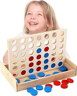 4 in a Row Wooden Board Game Foldable Line Up 4 Classic Family Toy Educational Toy for Kids and Family
