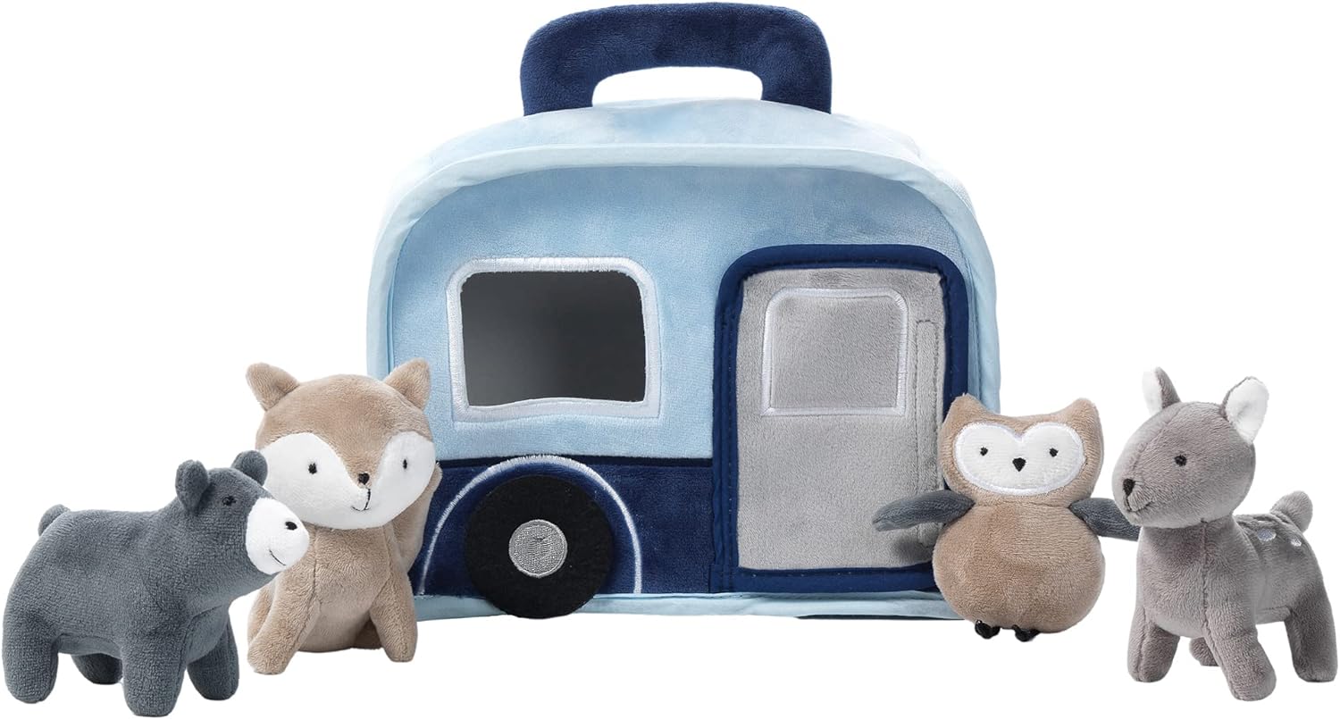 Lambs & Ivy Interactive Blue Camper/RV Plush with Stuffed Animal Toys