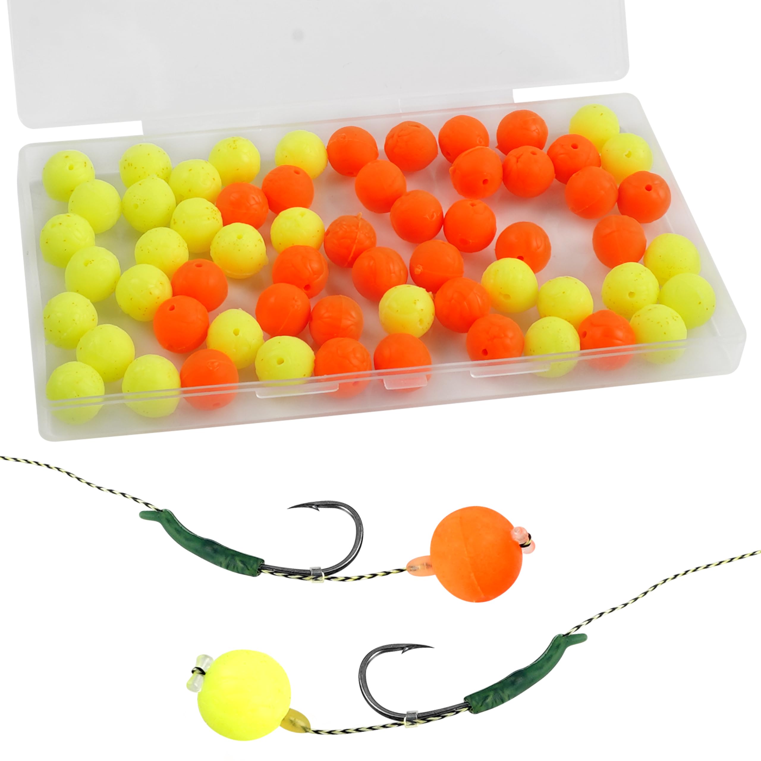 Soft Rubber Fishing Beads, 60pcs 12mm Fishing Bait Eggs Corn Round Fish Ball Beads Floating Bobber Rig Lure Bait Fly Tying Materials