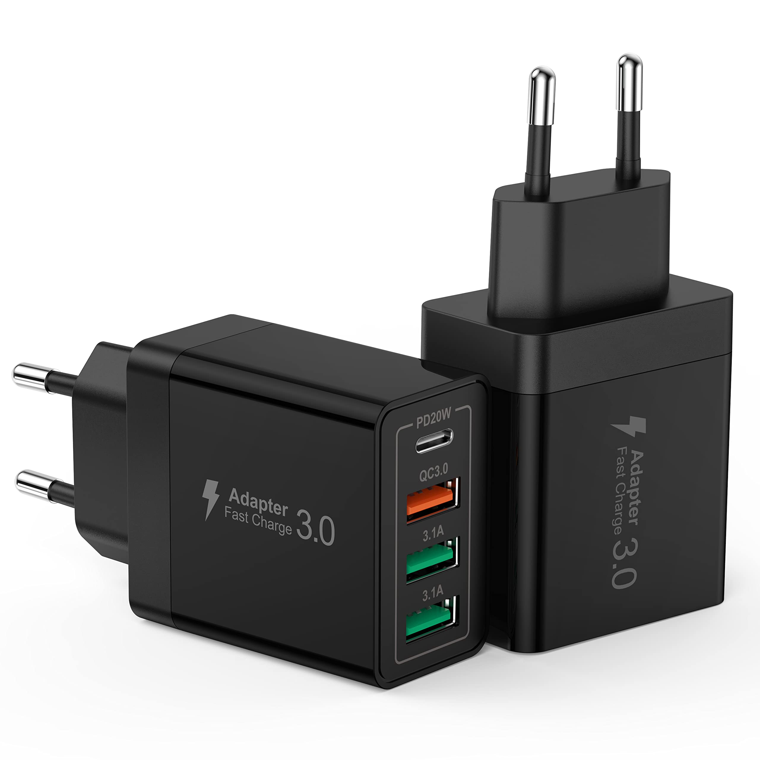 USBC Ladegerät 40W, 2er-Pack 4 Port USB C Adapter, Netzteil Type C Ladestecker für iPhone 17 16 15 14 13 12 Pro MAX, XS/XR/X, Samsung, Google, Tablet, Android, Schnellladegerät USB C Ladegerät