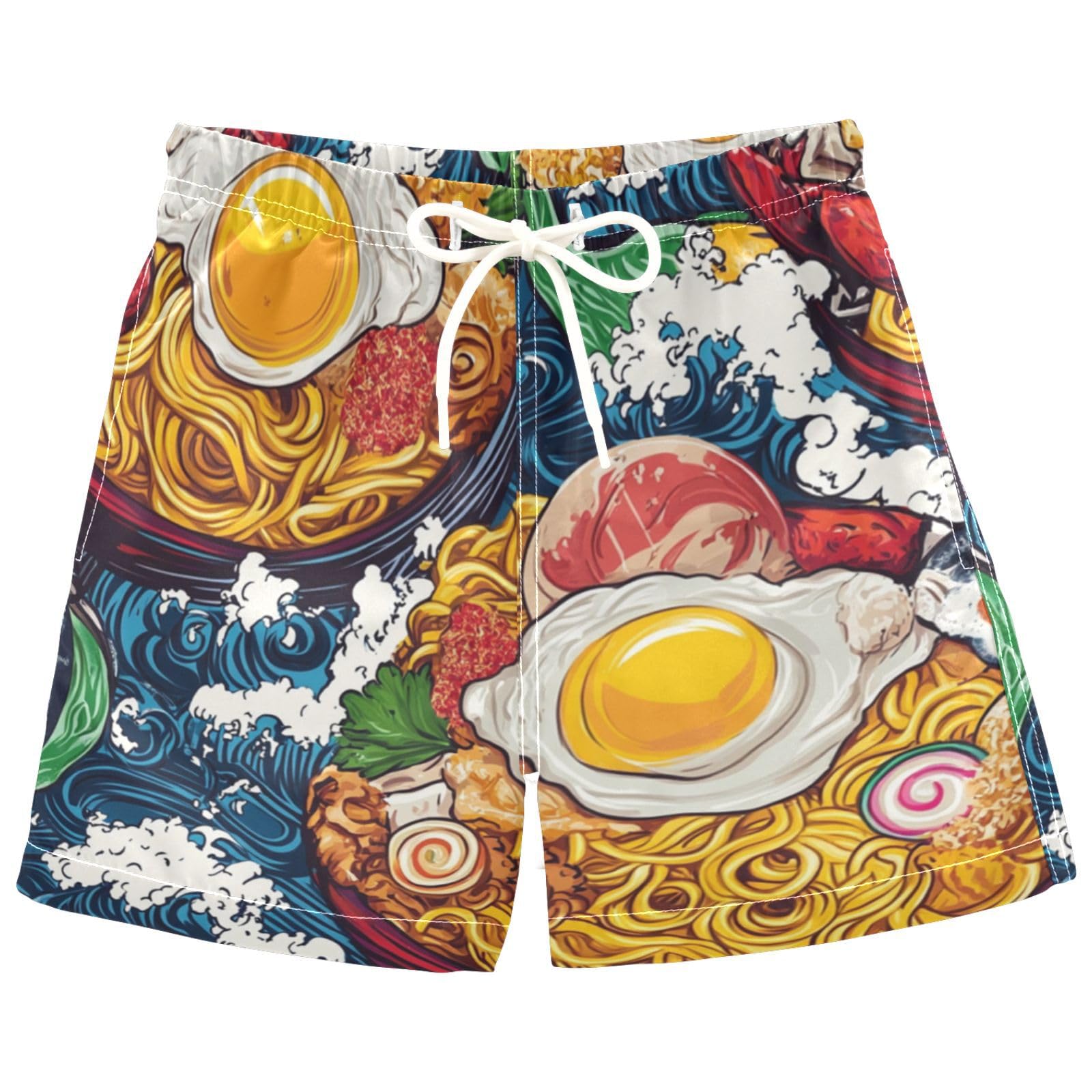 Pigsaly Boys Swim Trunks Beef Colorful Japanese Yummy Ramen Eggs Toddler Beach Board Shorts Baby Summer Bathing Suit M