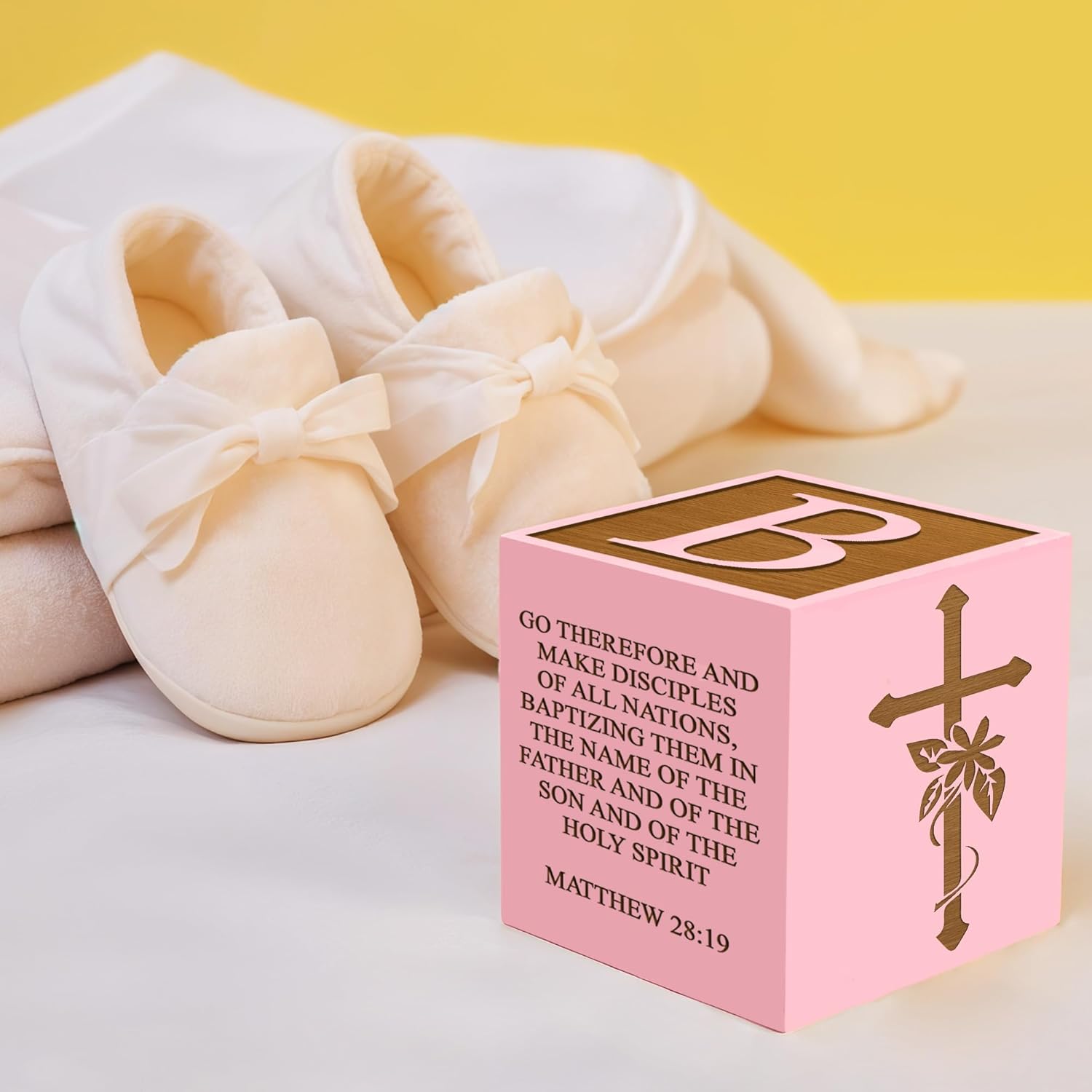 Personalized Baby Baptism Wood Block, Customized Laser Engraved Baptism Gifts for Boys & Girls, Custom Wooden Name Blocks, Personalized Catholic Bible Name Engraved Wood Blocks Handcrafted in the USA