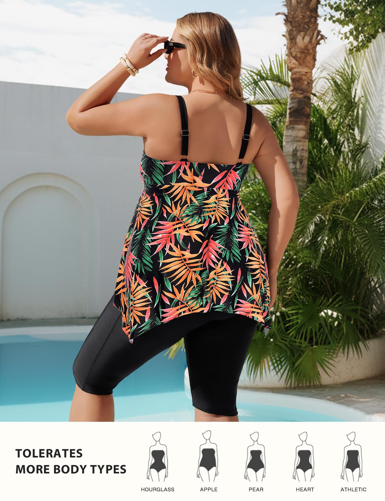 Hanna Nikole Tankini pour femme - Grandes tailles - Push Up - Deux pièces - Col en V - Ourlet irrégulier - Haut avec short de bain