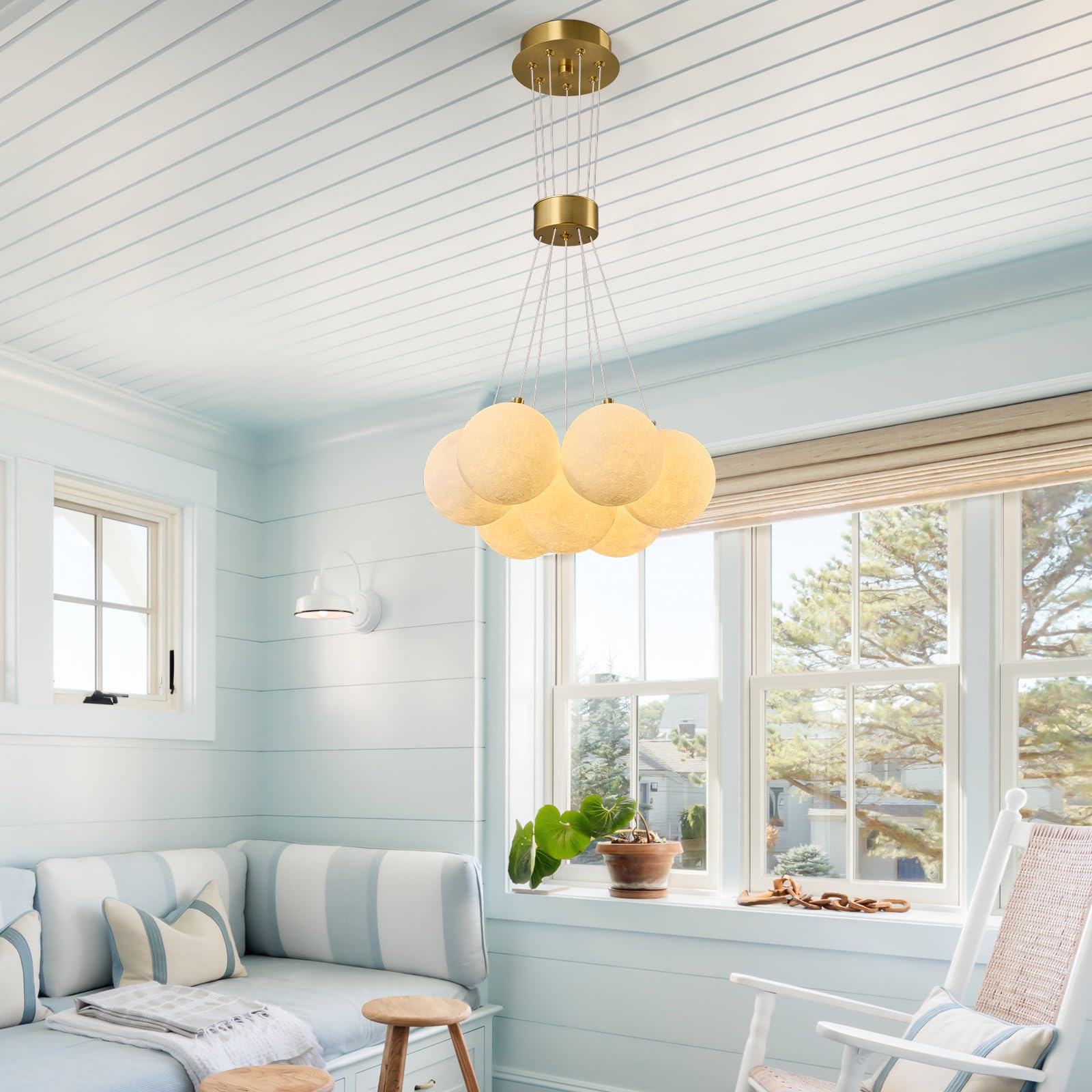 LBSQJ Mid Century 7-Lights Globe Frosted Glass Chandelier for Living Room Modern Gold Chandelier Light Fixture Dining Room Chandelier Over Table Living Room Foyer Bedroom Dining Room Kitchen Island