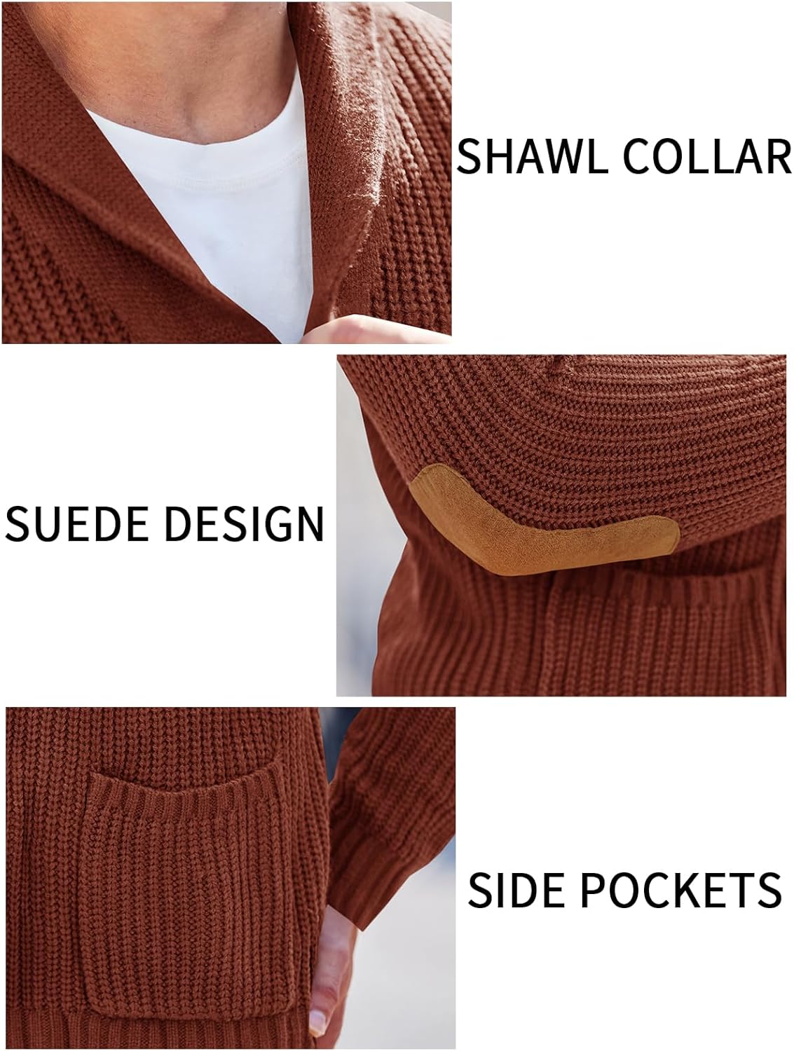 Esobo Men's Shawl Collar Cardigan Sweater Multi-Color Button Down Knitted Sweaters with Pockets - Image 6