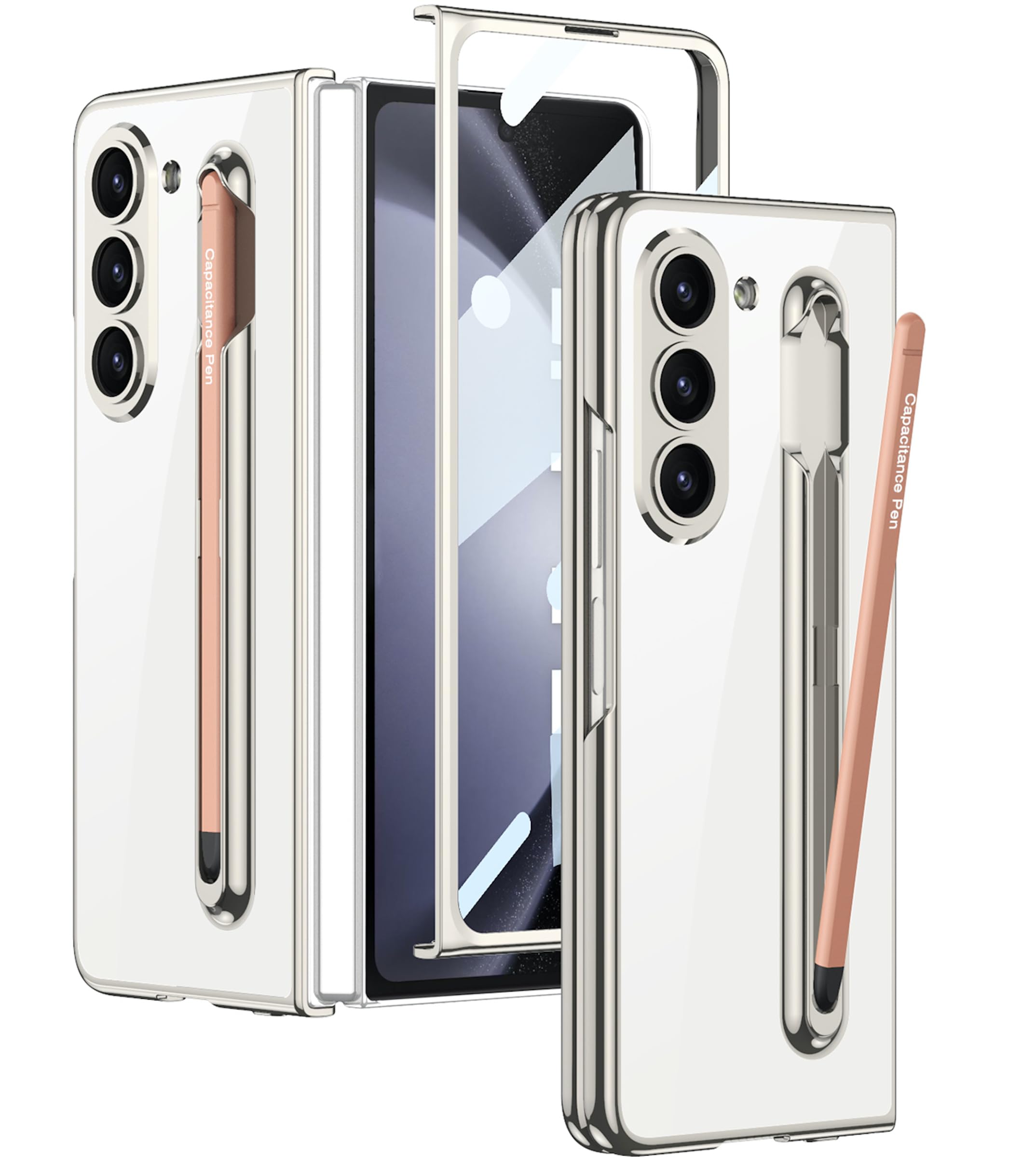 BOUNCEBACK Transparent Slim Electroplated Back Case/Cover with Front Glass & Pen (Free) for Samsung Galaxy Z Fold5 / Galaxy Fold 5 Case Cover - (Cream | Polycarbonate) (B0CLJKP4LV) Amazon Price History, Amazon Price Tracker
